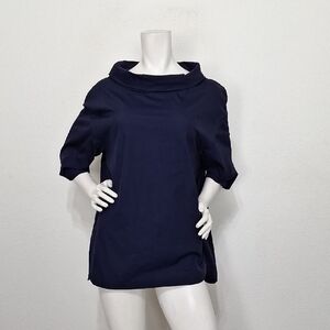 COS Navy Blue Cowl Neck 3/4 Sleeve Old Money Coastal Pullover Blouse Size 6